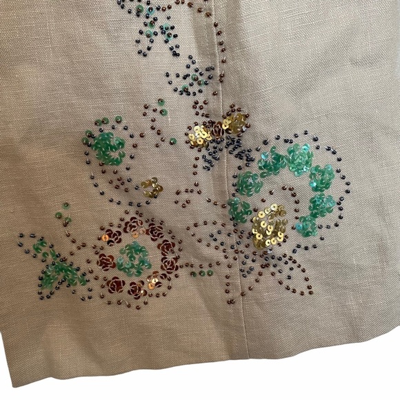 Vintage Pursuits Ltd linen Jacket Beaded 6 beige - Picture 3 of 8